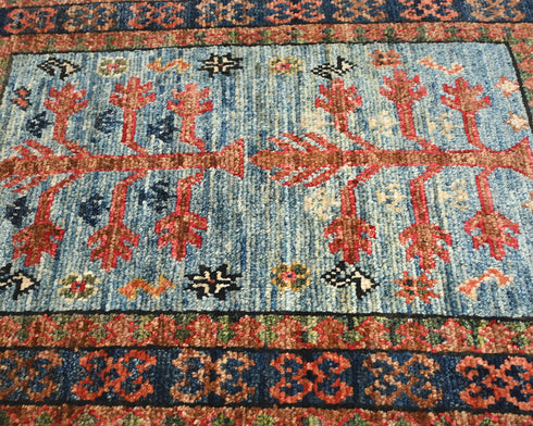 2x3 Blue Ersari Afghan Hand Knotted Veg Dye Wool Area Rug
